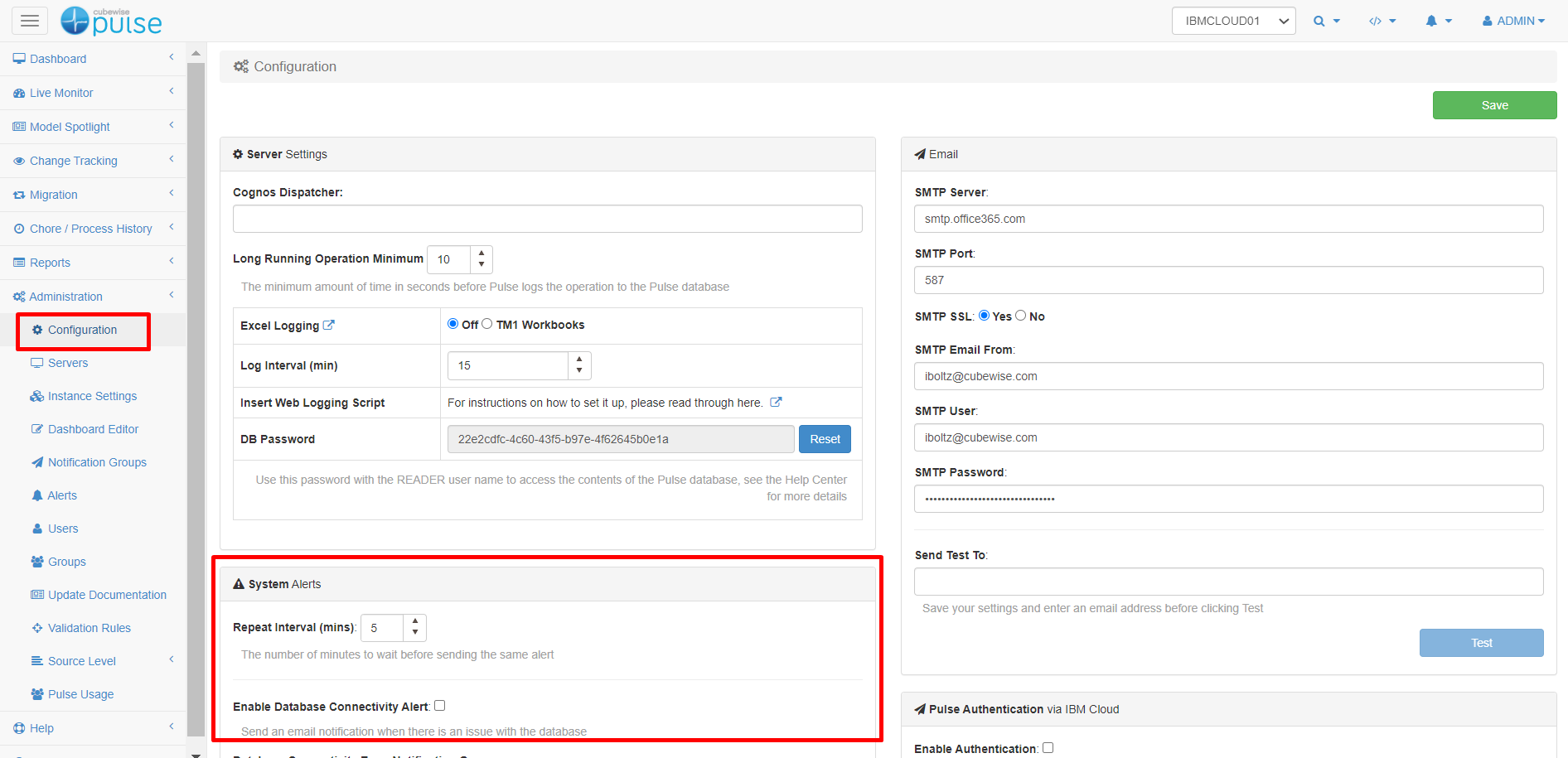 Enabling Pulse system alerts.