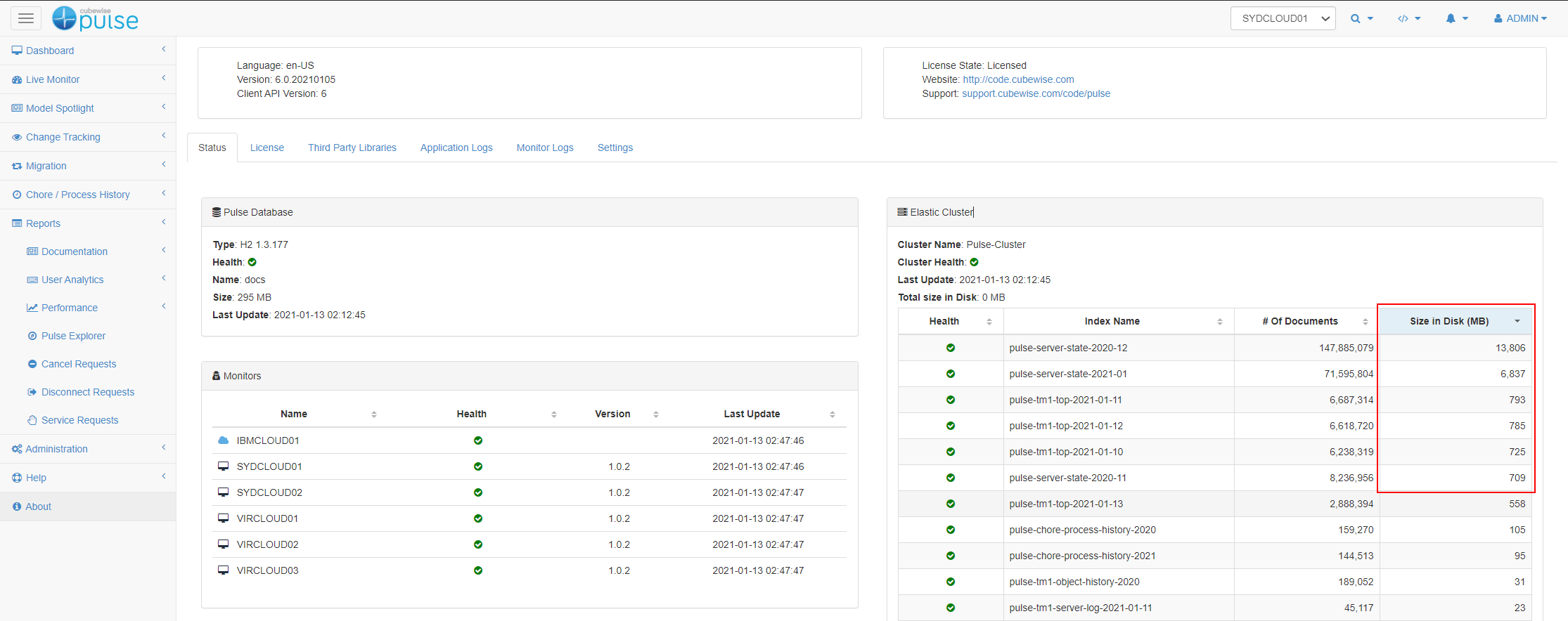 Deleting Pulse Elasticsearch indices